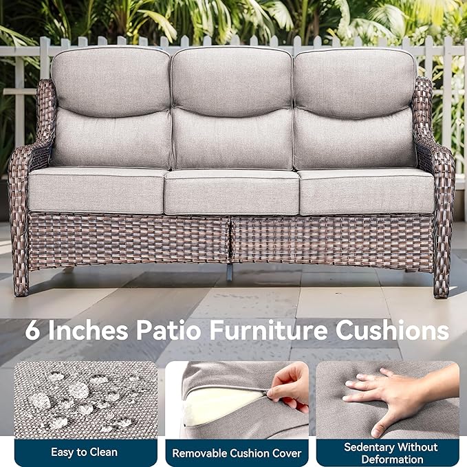 Luxury High Back Outdoor Furniture with 6-Inch Thick Cushions, Patio Furniture Set with Swivel Chairs, 4 PCS Wicker Conversation Set for Porch, Balcony, Deck and Yard