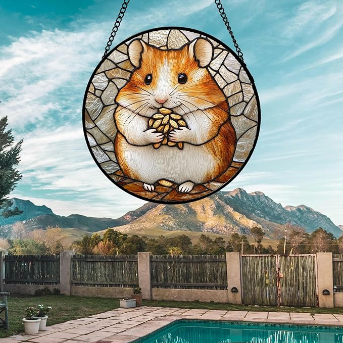 Stained Glass Window Hanging 4 Pcs Set Cute Cat and Dog 6.3" - Animal Suncatcher Door Garden Sun Catcher Decor Birthday Mother's Day for Mom Woman Nana Girl Boy Friend