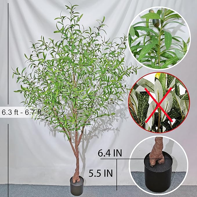 Niwellveb Fake Tree Faux Olive Tree Artificial Olive Trees Artificial Indoor 6.5 Feet Realistic Potted Silk Indoor Large Fruit for Home Offices, Living Rooms, Bedrooms, Stairs and Foyer Decor