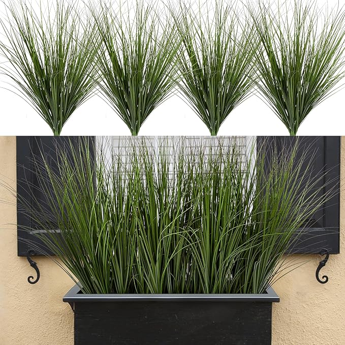 Uqueeten 24PCS Fake Plants Artificial Wheat Grass Greenery Plastic Plants Fake Grass Artificial Plants for Outdoor Decor Artificial Grass Plant with Greenery Stems for Indoor Home Decoration 26.4"
