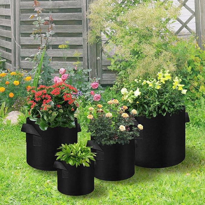 LITLANDSTAR 20 Pack 5 Gallon Plant Grow Bags, Breathable Felt Non-Woven Aeration Fabric Plant Grow Pots, Garden Planting Containers for Nursery Vegetable Flower Grow Bags with Handles (11.8x9.8inch)