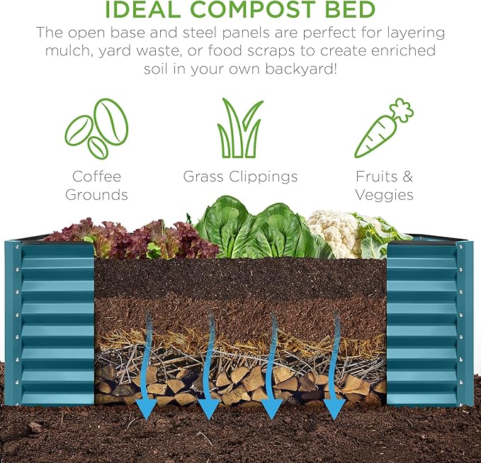 Best Choice Products 6x3x2ft Outdoor Metal Raised Garden Bed, Deep Root Box Planter for Vegetables, Flowers, Herbs, and Succulents w/ 269 Gallon Capacity - Peacock Blue