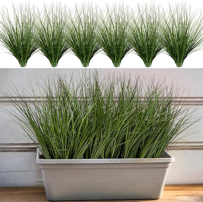 Uqueeten 48PCS 17.3" Fake Plants Artificial Wheat Grass Greenery Plastic Plants Fake Grass Artificial Plants for Outdoor Decor Artificial Plant with Greenery Stems for Indoor Home Decoration