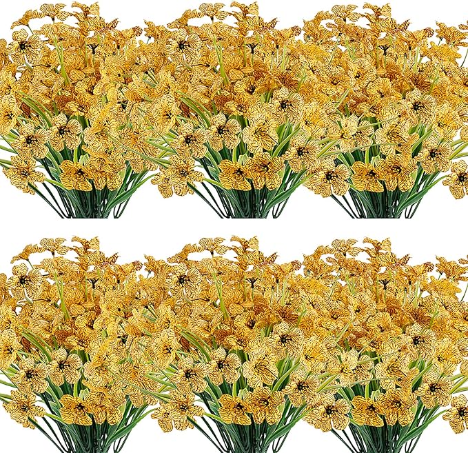 JEMONG 20 Bundles Artificial Flowers Outdoor UV Resistant Fake Flowers No Fade Faux Plastic Plants Garden Porch Window Box Decorating (Yellow)…