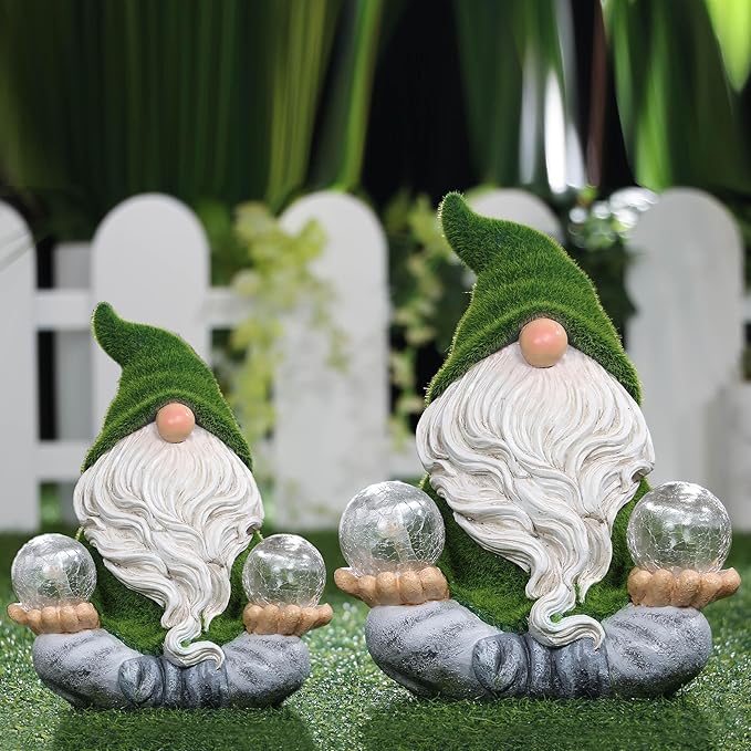 TERESA'S COLLECTIONS Garden Gnomes Decorations for Yard with Solar Lights, Fathers Gifts, Resin Flocked Zen Garden Decor for Outdoor Porch Patio Decor, Yoga Gnome Gifts for Women and Men, 6"