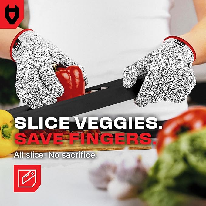 NoCry Premium Cut Resistant Gloves Food Grade for Kitchen — Superior Comfort and Dexterity; Level 5 Protection - Small, Original (Grey), 3 pack