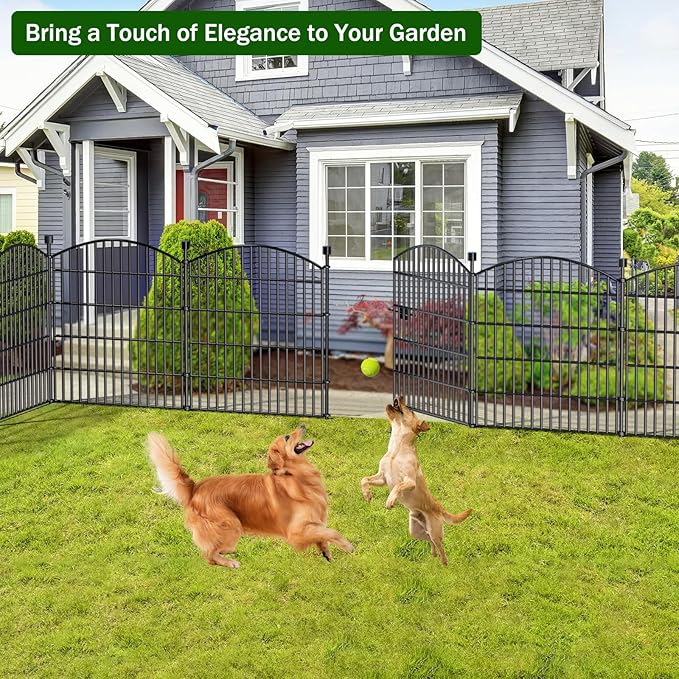 10 Panels No Dig Decorative Garden Fence with Gate - 40 in (H) x 23.6 ft (L), Dog Fence Outdoor for Yard, Rustproof Metal Animal Barrier Ground Stakes Fencing for Garden, Patio, Flower Bed