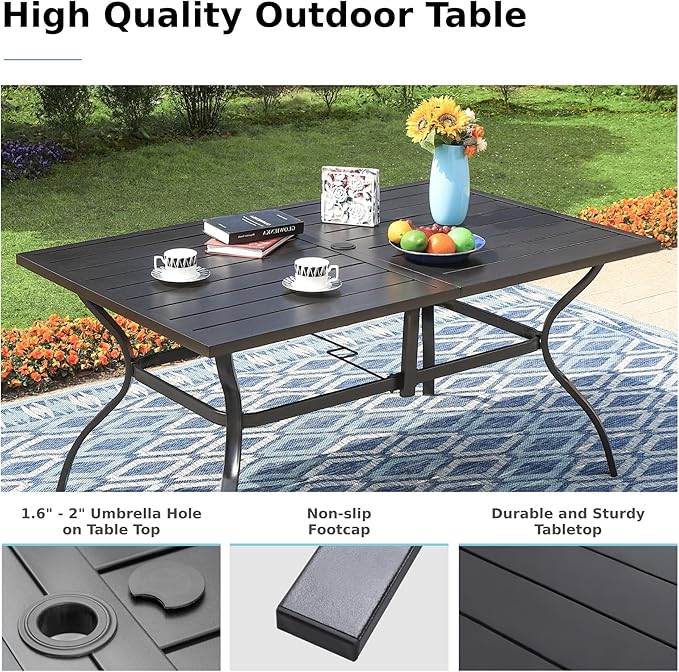 MFSTUDIO Patio Table and Chairs Set, Black Metal Outdoor Dining Set for 6, 7 Piece Wrought Iron Patio Furniture Dining Set for Deck Backyard Garden