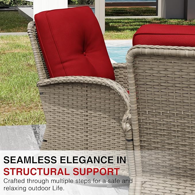 Joyside Outdoor Swivel Rocker Chairs, 3 Piece Wicker Patio Set with Thickened Cushions, High Back, Deep Seating, Wide Armrest, Outdoor Swivel Chairs for Porch, Deck