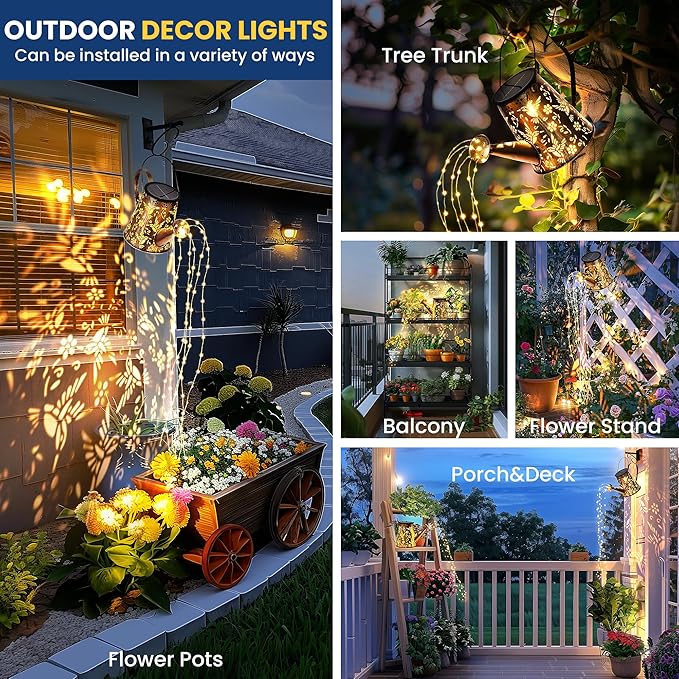PATIOPIA Solar Lights Outdoor Garden Decor, Large Lanterns Watering Can Gardening Gifts for Mom Women Grandma Birthday, Hanging Outdoor Decoration for Yard Porch Patio Backyard (2 Pack)
