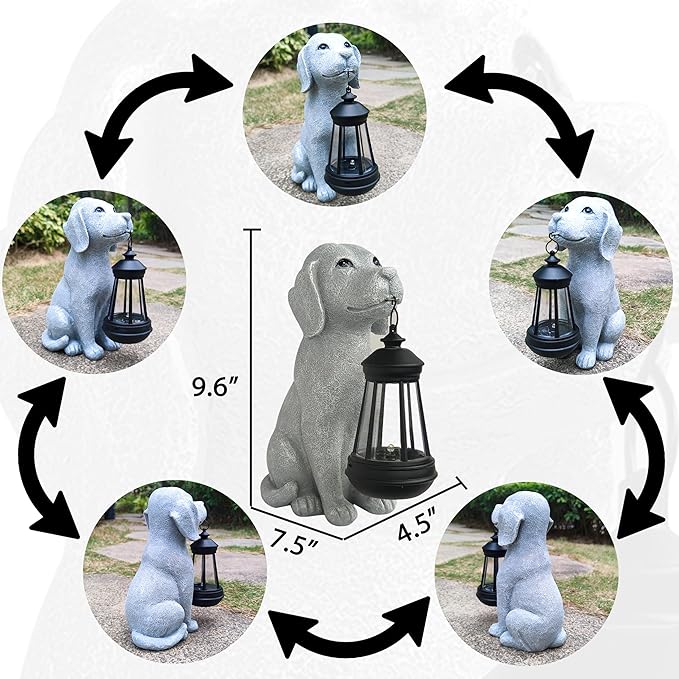 Qobumy Solar Dog Outdoor Garden Statue with LED Light,Dog Solar Lights Lantern Outside Decorations for Yard, Lawn Decor Statue for Patio, Balcony, Yard Ornament,Unique Dog Gifts for Mom