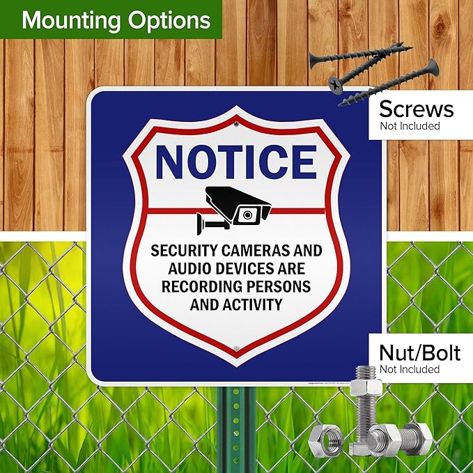 Notice Security Cameras And Audio Devices Are Recording Persons And Activity Sign, 24x24 Inches, 3M EGP Reflective.080 Aluminum, Fade Resistant, Made in USA by My Sign Center