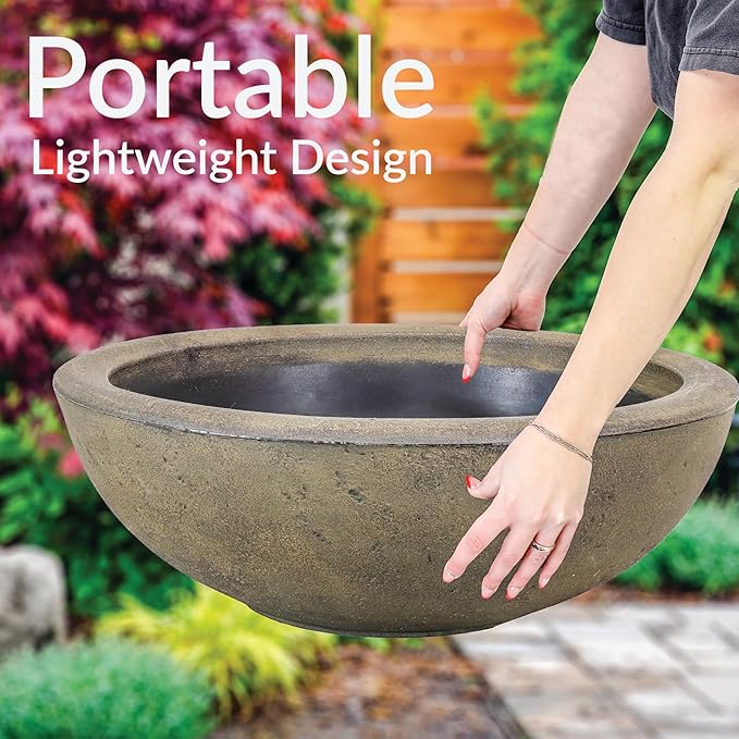 Sunnydaze Percival 20.75" Shallow Outdoor Planter Bowl for Flowers and Succulents - Polyresin Double-Walled Design - Sable - Set of 2