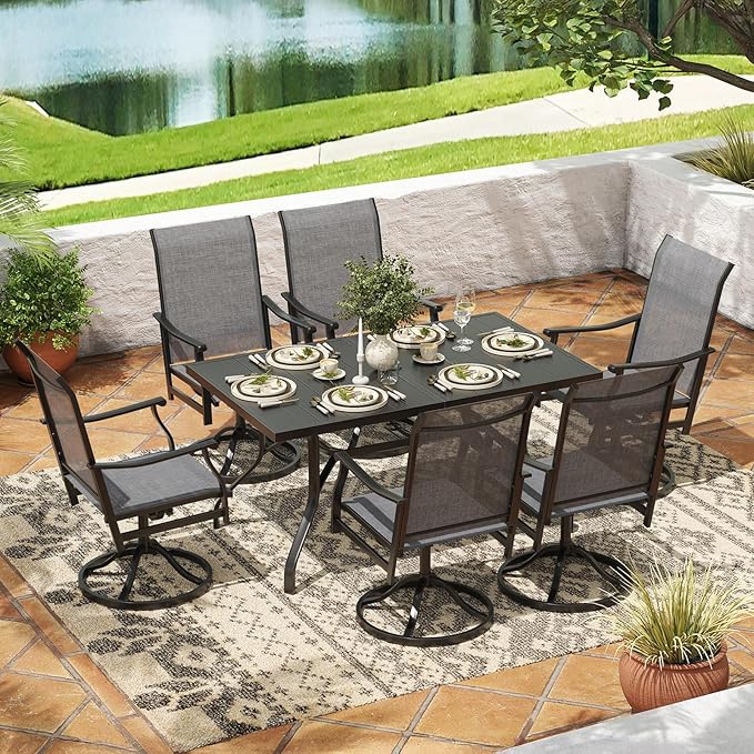 Soohow Swivel Outdoor Dining Chairs Set of 6, Patio Swivel Dining Chair with Textilene Fabric, Outdoor Metal Armchair All Weather Resistant, Ergonomic Comfort, Perfect for Patio, Backyard, Balcony