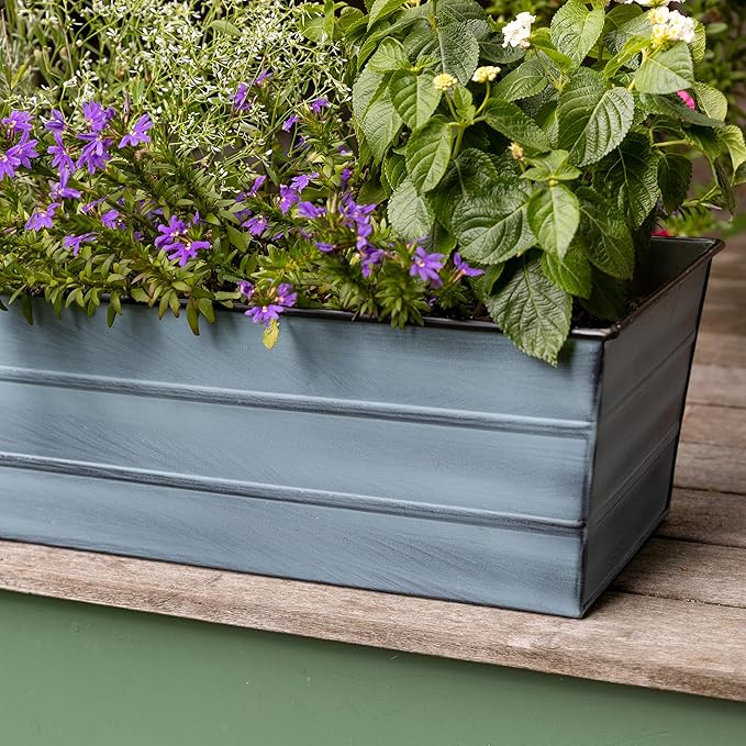 ACHLA Designs Galvanized Steel Flower Box Planter, Nantucket Blue, Medium