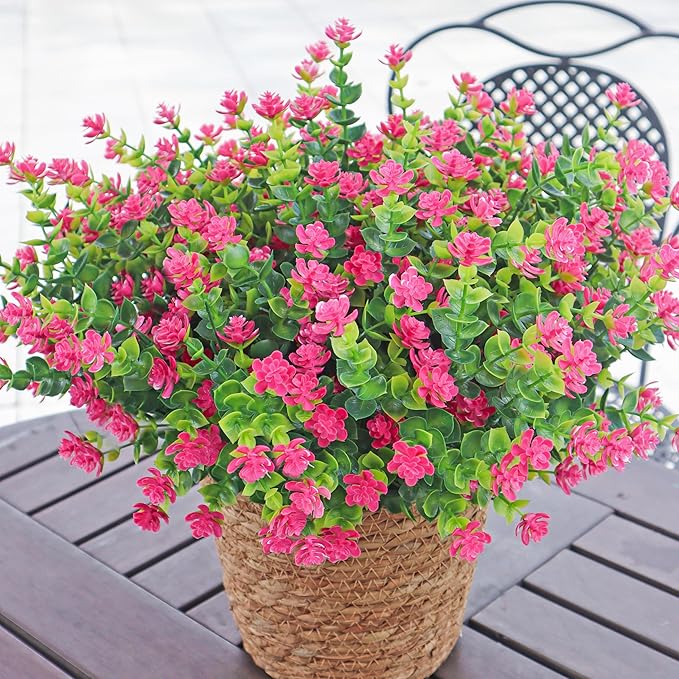 BCBLF Artificial Flowers for Outdoors, 12 Bundles UV Resistant Realistic Faux Plants for Outside Porch Planter, Spring Summer Home Garden Decoration, Pink