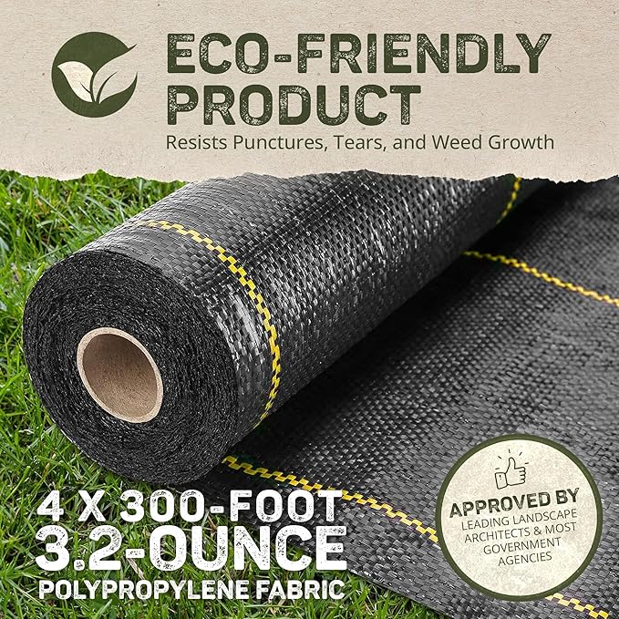 Dewitt 4 x 300 Foot Weed and Mulch Barrier Landscape Woven Fabric Ground Cover, Ideal Fabric for Yards, Grounding Sheets, Fake Rock, or Floor Mat