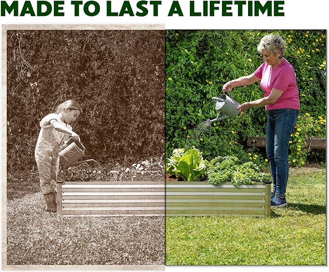 Plant & Plot Galvanized Raised Garden Beds Outdoor // 8×4×1 ft (2-Pack) Planter Raised Beds for Gardening, Vegetables, Flowers // Large Metal Garden Box (Silver) // Patented Tool-Free Design