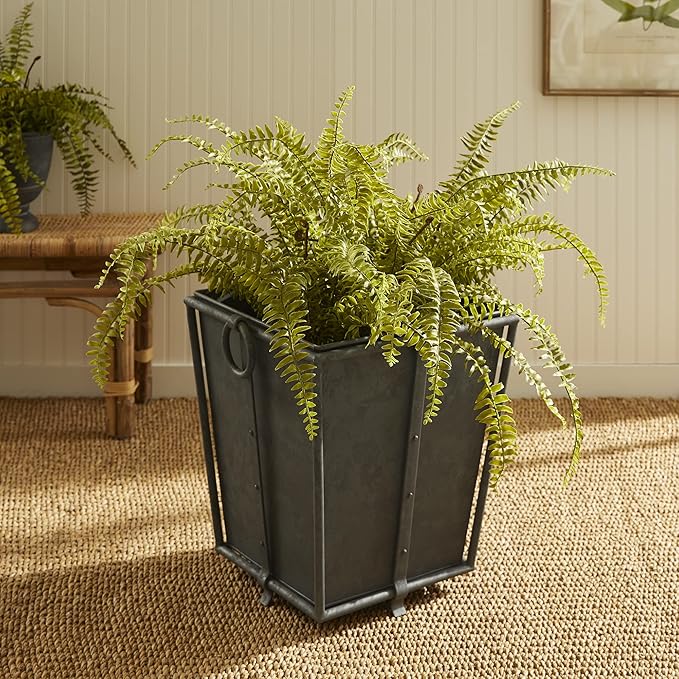 MY SWANKY HOME Large Minimalist Classic Metal Box Planters Liners Square Industrial Rivets Gray