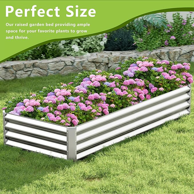 2PCS 8x2x1FT Galvanized Raised Garden Bed Kit, Galvanized Planter Raised Garden Boxes Outdoor, Large Metal Raised Garden Beds for Vegetables-Silver