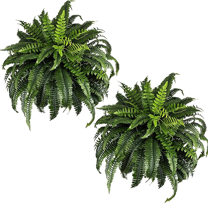 NeosCA Giant Artificial Boston Ferns for Outdoors Large – UV Resistant Lifelike Faux Fern, Realistic Silk Greenery Plants Large Office, Home Decor, 2pack 88 Branches, 48 Inch Fake Fern Natural Green