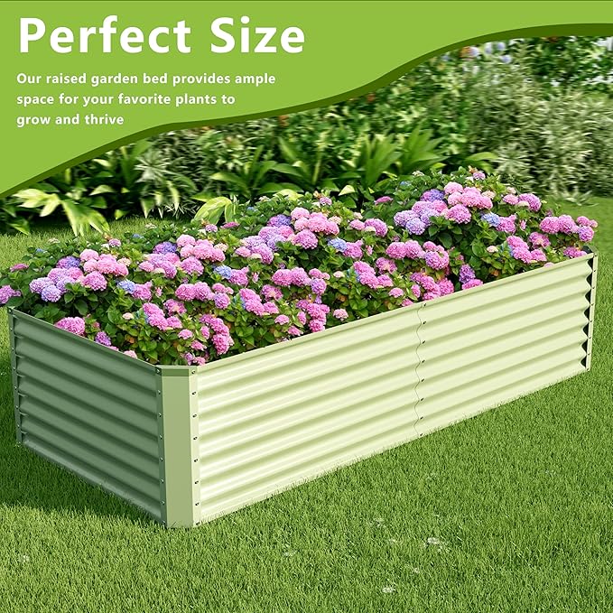 8x2x2FT Galvanized Raised Garden Bed Kit, Galvanized Planter Raised Garden Boxes Outdoor, Large Metal Raised Garden Beds for Vegetables-Green