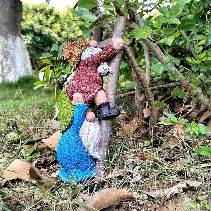 Climbing Ladder Gnomes Tree Faces Decor Outdoor for Yard Cute Gnome Garden Statue Art Resin Dwarf Sculpture for Yard Outdoor Decoration Ornaments