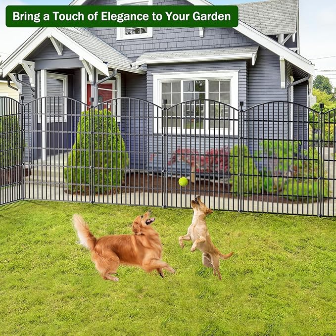 10 Panels No Dig Decorative Garden Fence - 40 in (H) x 23.6 ft (L), Dog Fence Outdoor for Yard，Rustproof Metal Animal Barrier Ground Stakes Fencing for Garden, Patio, Flower Bed