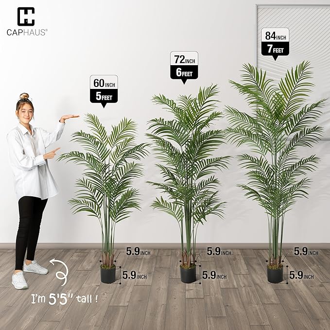 CAPHAUS 6FT Artificial Palm Tree Potted, Realistic Fake Palm Plant for Indoor & Outdoor, UV Resistant Low Maintenance Faux Tree for Home Office, Living Room, Covered Patio Decor
