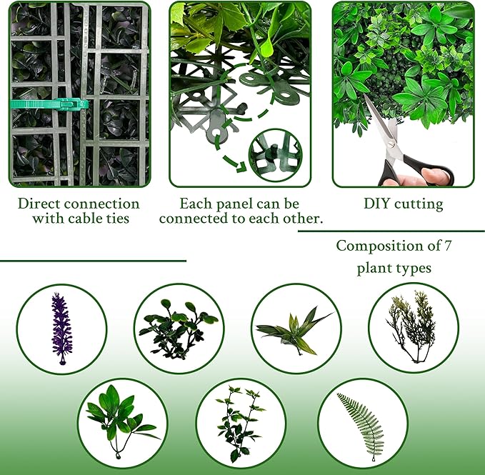 ODTORY Artificial Greenery Wall Panels: 20''x 20'' 12P UV-Anti Faux Greennery Grass Wall Privacy Backdrop Fence Screen for Garden Fence Covering Privacy, Outdoor Indoor Home Decor