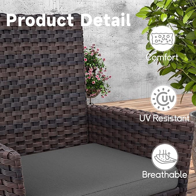 10 Piece Outdoor Dining Set,Rattan Patio Conversation Set of 8 Chairs,Patio Dining Table and Chairs w/Cushions,Square Glass Tabletop,Umbrella Cutout for Patio,Grey
