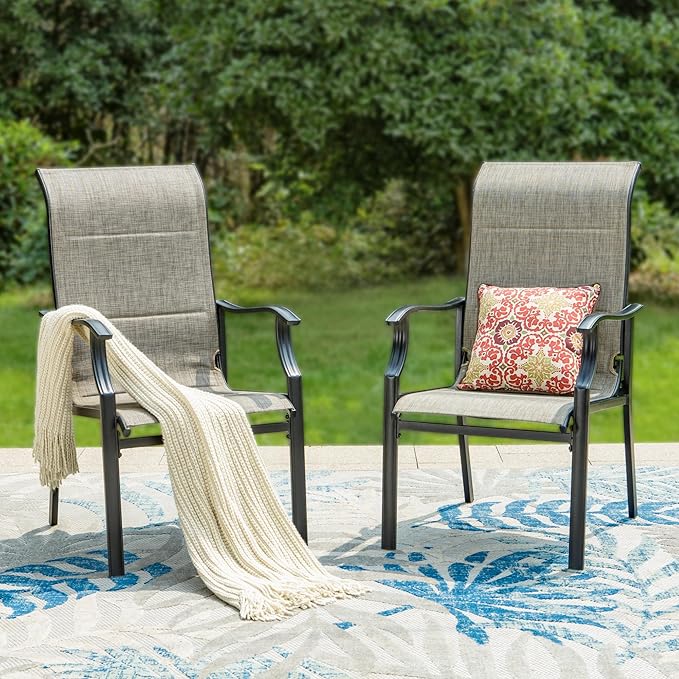 PHI VILLA Outdoor Dining Chairs Set of 4, High Back Textilene Fabric Padded Armchairs with E-Coated Steel Frame for Patio, Porch, Deck, Yard