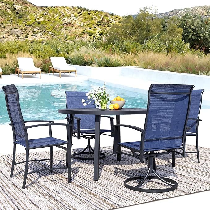Patio Swivel Chairs Set of 8, All-Weather Metal Outdoor Dining Set with Breathable Mesh Seat, Lightweight Blue Swivel Bistro Chairs for Garden, Deck, Porch - Cool & Comfortable Relaxation