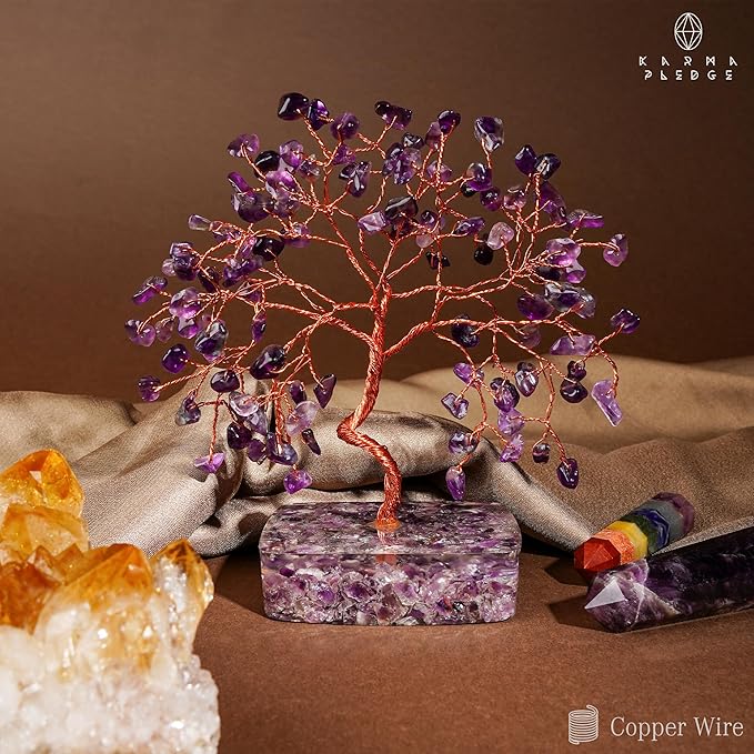 KARMAPLEDGE Amethyst Crystal Tree of Life Birthday Gifts for Women, Handmade Chakra Healing Crystals Tree for Home and Office Desk Decor, Positive Energy, Good Luck, Money, Spiritual Gifts for Mom