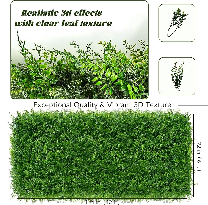 DOPGIB Greenery Faux Grass Wall Backdrop: 72"x144" (72 SQFT) UV-Anti Artificial Green Boxwood Panel for Patio Balcony Privacy & Ivy Fence Covering Privacy, Garden, Backyard Wall Backdrop Decor