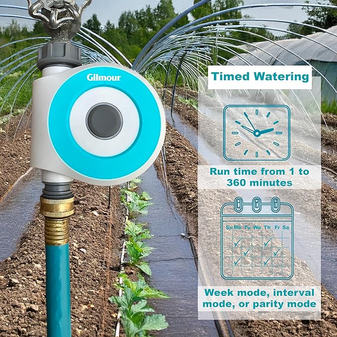 Gilmour Single Outlet Smart Water Timer, WiFi Automatic Watering System, Rain Delay, Battery Operated
