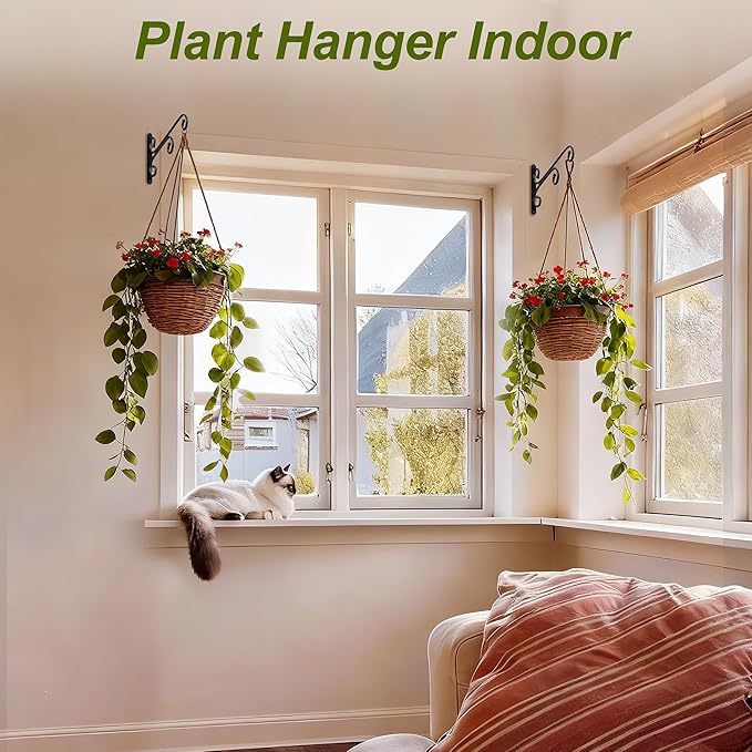 Ikabby 2 Pack Plant Hangers, Metal Plant Hooks for Wall, Plant Hanger Hook, Indoor/Outdoor Hanging Brackets, Hanging Basket Hooks