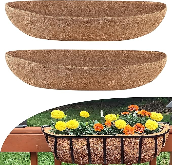 Coco Liners for Planters 48 Inch, 2 Pack Trough Window Box Liners, Coconut Fiber Liners for Planters Flower Baskets Garden Outdoor Plants