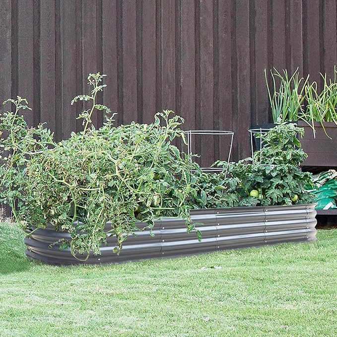 BlueWish Galvanized Raised Garden Bed, 11.1” H Raised Planter Box with Rubber Strip, 9-in-1 Modular, Bottomless Metal Raised Garden Bed for Vegetable, Hub, Flower