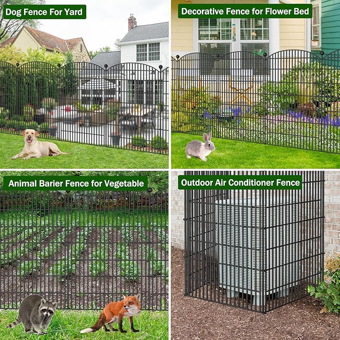 No Dig Decorative Garden Fence 8 Panels, 48 in (H) x 20.8 ft (L), Dog Fence Outdoor for Yard, Rustproof Metal Animal Barrier Ground Stakes Fencing for Garden, Patio, Flower Bed