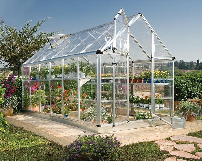 Palram - Canopia Snap & Grow 6 Ft. x 16 Ft. Greenhouse Kit Hobby DIY Walk In Green House Heavy Duty Polycarbonate, Aluminium Frame, with Lockable Door and Vent for Outdoors, Garden, Backyard In Silver
