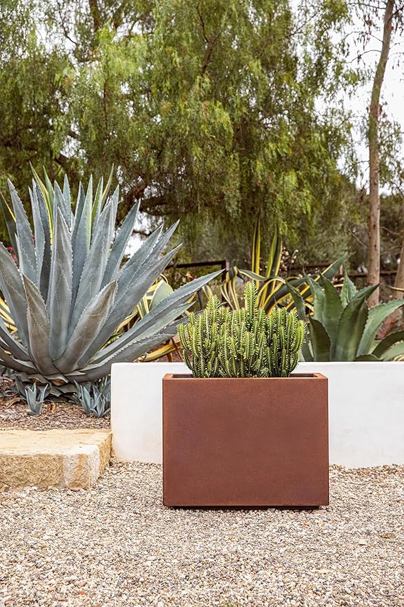 Veradek Corten Steel Series Span Planter - Tall Rectangular Metal Planter for Outdoor Porch/Patio | Naturally Rusting Steel for All-Weather Use | Modern Rustic Décor for Tall Plants, Flowers, Trees