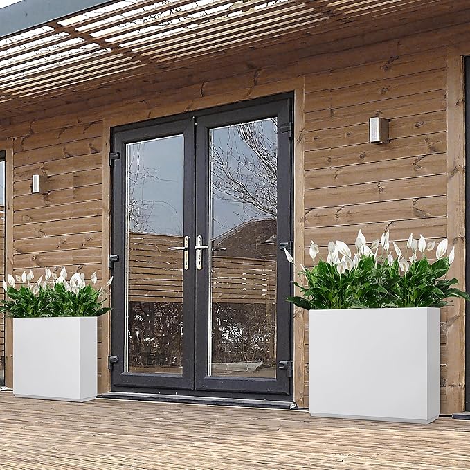 Wallowa Metallic Heavy Planter for Outdoor Plants, 38Lx10Wx30H Inches Tall and Long Metal Divider Planter Box with for Outside & Indoor, Seamless (White)