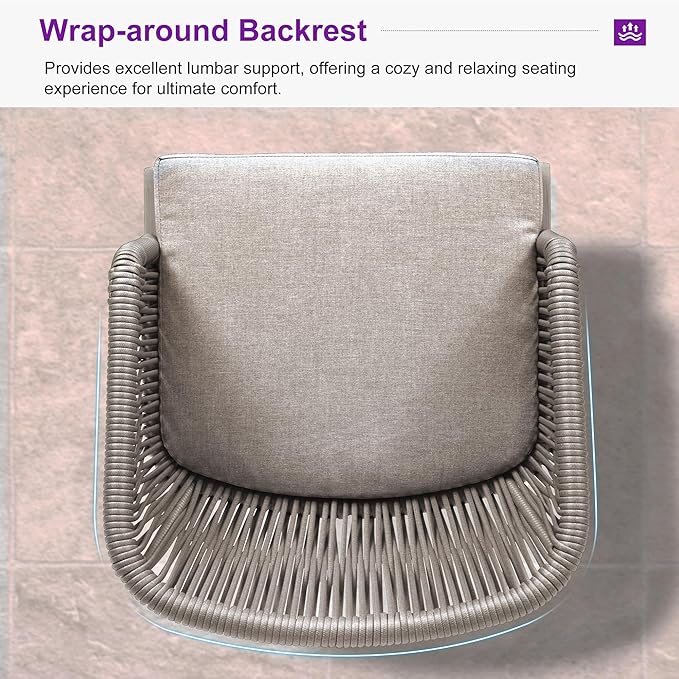 PURPLE LEAF 2 Pieces Outdoor Dining Chair All-Weather Wicker Aluminum Frame Patio Dining Chair for Lawn Garden Backyard Deck with Cushion, Champagne Armchair