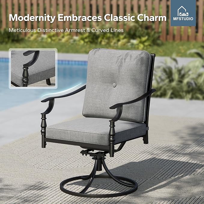 MFSTUDIO Patio Dining Chairs Set of 4, Outdoor Swivel Chairs with Cushions for Lawn Deck Backyard Garden, Metal Frame