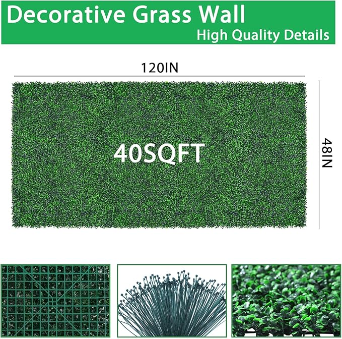 Yangrass Artificial Greenery Wall Rolls,48"x 120"(40 sq.ft) UV-Anti Faux Ivy Leaves Privacy Fence Screen Grass Wall Roll Panels for Indoor Home Decor and Outdoor Garden Backyard