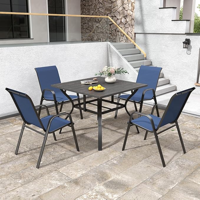 Patio Chairs Set of 4, Stackable Outdoor Dining Chairs for All Weather Textilene Fabric & Metal Frame, Outdoor Chairs Set for Backyard Deck Garden