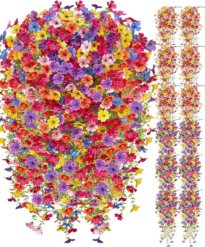 Serwalin 12PCS Artificial Fall Flowers for Outdoors Decoration, Realistic Silk Artificial Fall Hanging Flowers for Patio, Garden, Porch, Window, Outside (Multicolor,12PCS)