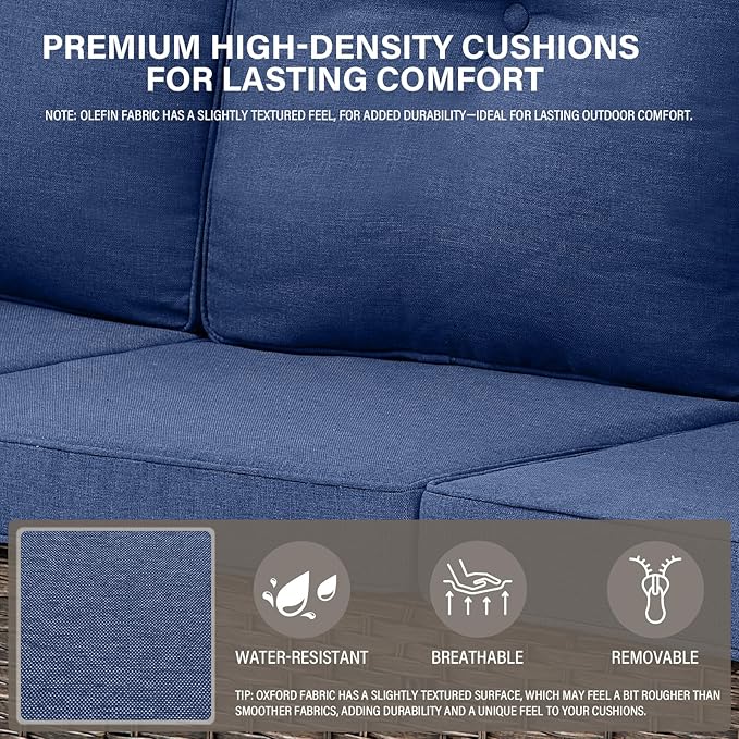 Belord Outdoor Furniture Set - 6 Pieces Patio Conversation Sectional Sofa Set with Patio Rocking Chairs Set of 2 and Wicker Coffee Table for Deck Backyard Sunroom Brown