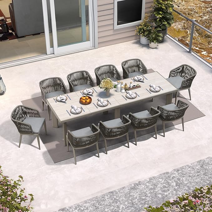 PURPLE LEAF 2 Pieces Outdoor Dining Chair All-Weather Wicker Aluminum Frame Patio Dining Chair for Lawn Garden Backyard Deck with Cushion, Grey Armchair